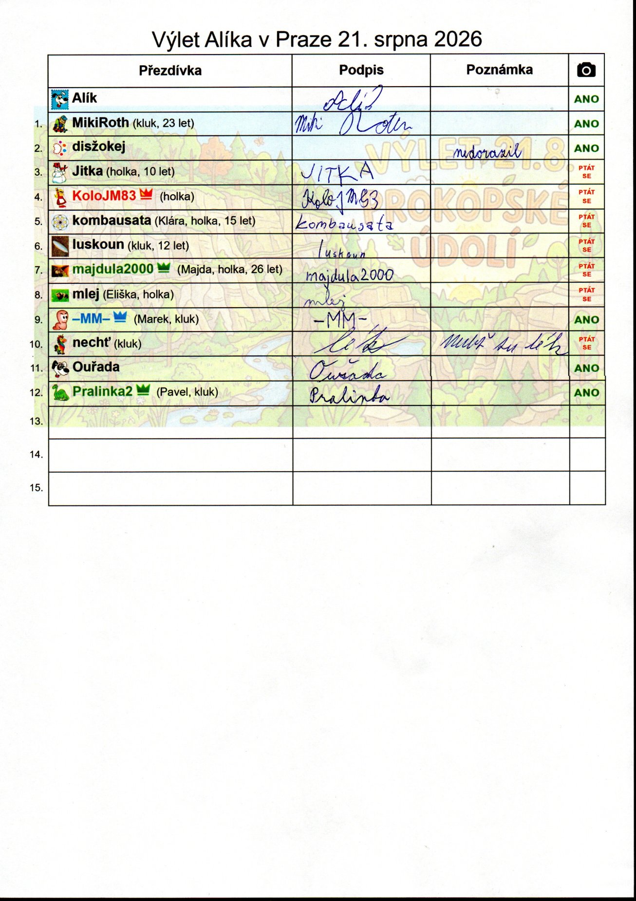 27. Prezenční listina

